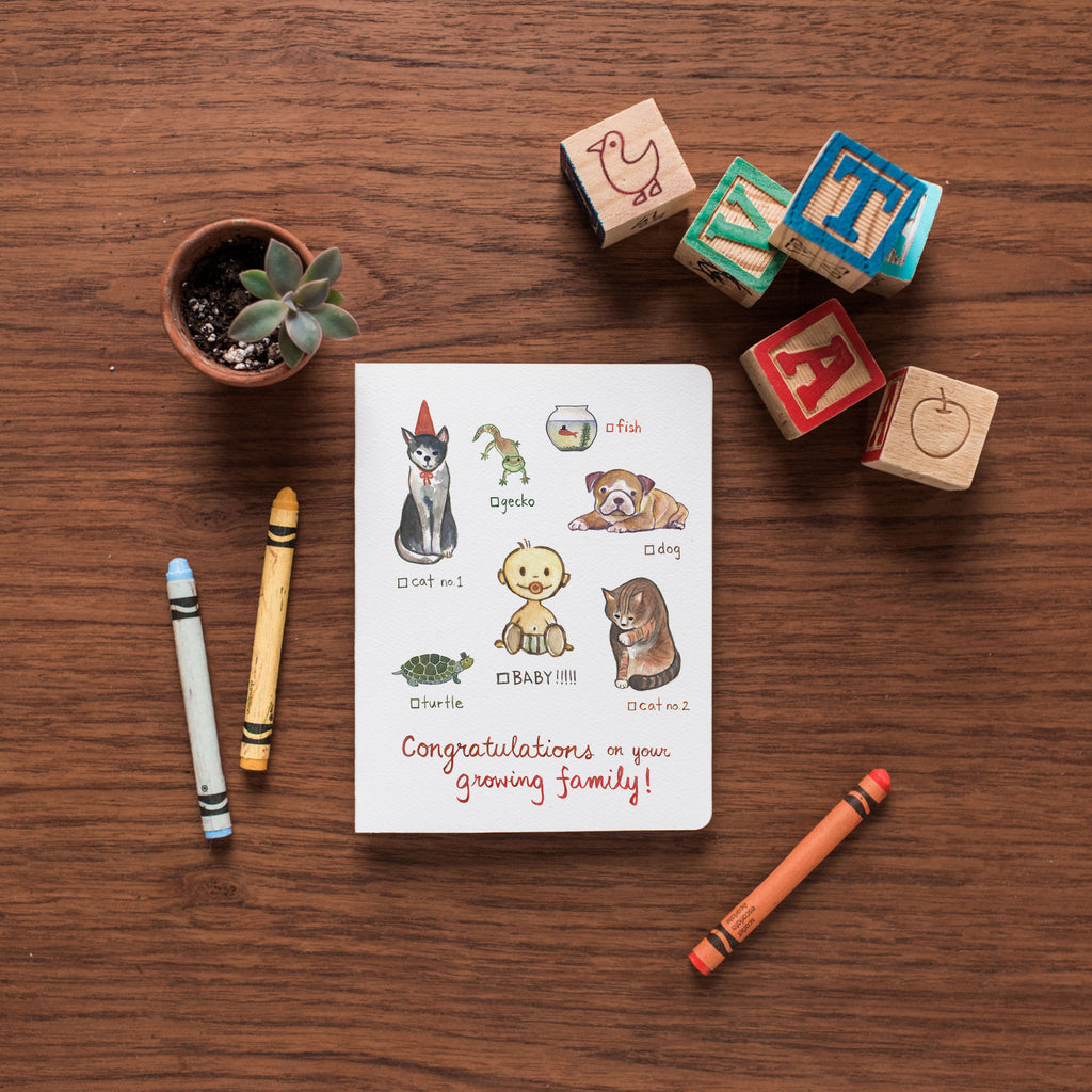 Cat Dog Baby-- Greeting Card